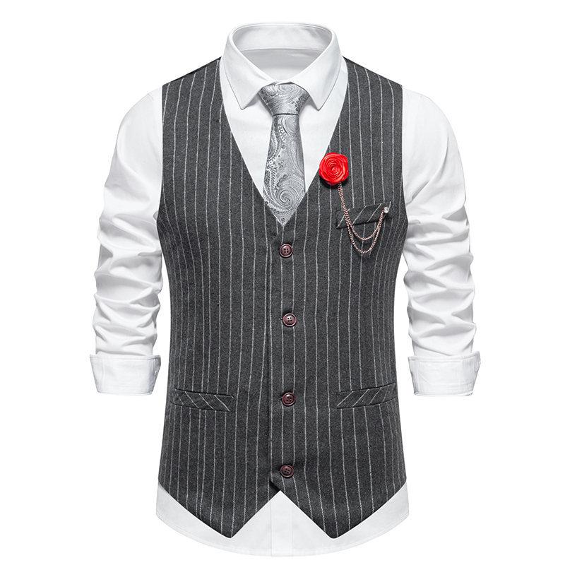 Men's Vintage Woolen Striped Single-Breasted Vest 14069761Y