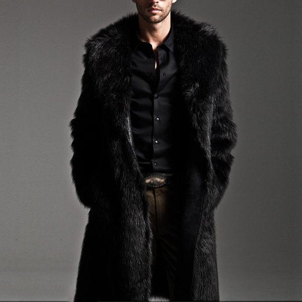 Men's Lapel Long Imitation Fur Solid Color Coat 35528296X