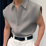 Men's Casual Solid Color Lapel Sleeveless Shirt 76779112Y