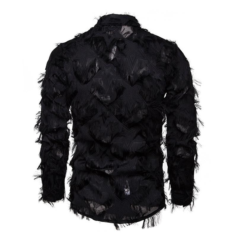 Men's Vintage Handmade 3D Feather Lapel Long-Sleeved Shirt 88639530M