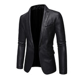 Men's Vintage Lapel Single Breasted Slim Leather Blazer 50170555M