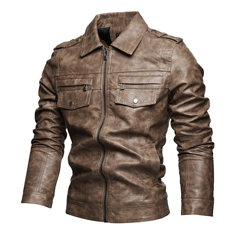 Men's Casual Lapel Leather Motorcycle Jacket 72693764X