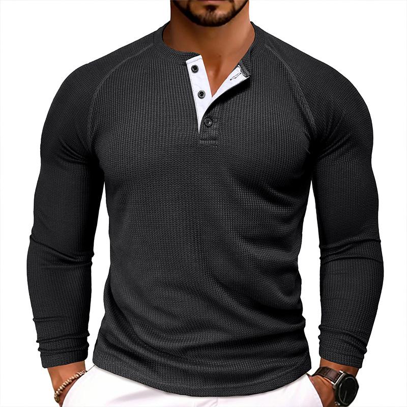 Men's Casual Round Neck Waffle Long Sleeve T-Shirt 43399933Y