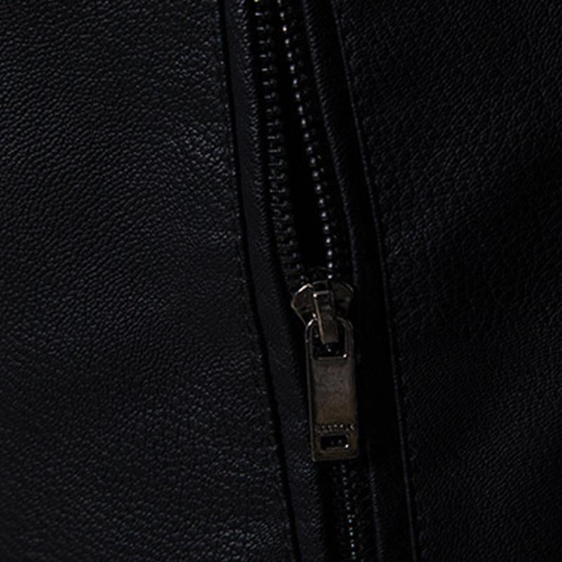 Men's Vintage Stand Collar Patchwork Slim Zipper Leather Motorcycle Jacket 50837459M