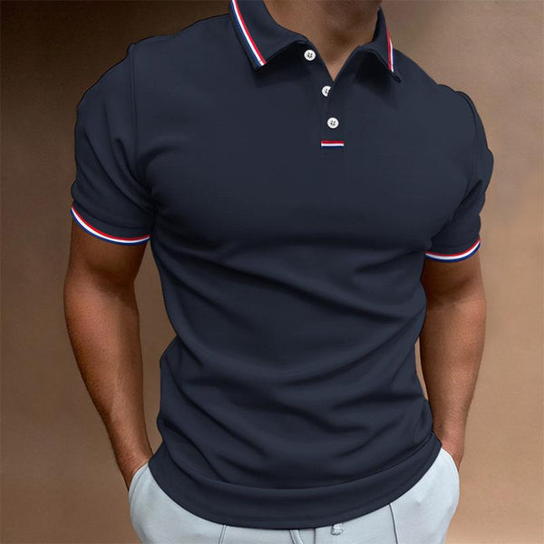 Men's Solid Color Lapel Short-sleeved POLO Shirt 49812648U