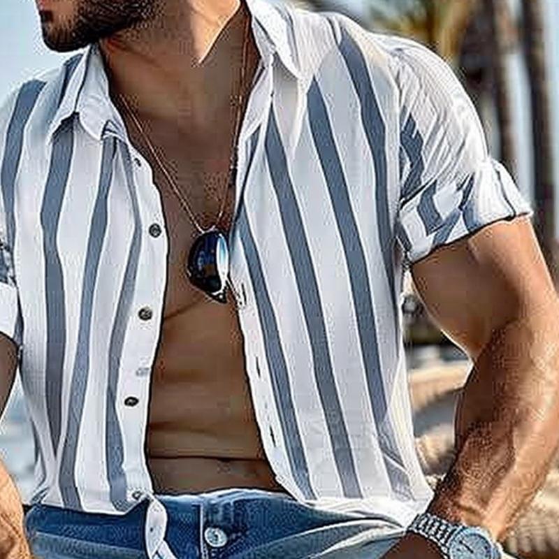 Men's Casual Striped Short Sleeve Shirt 11383308X