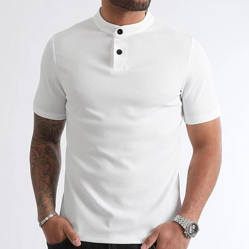 Men's Casual and Comfortable Solid Color Stand Collar T-shirt 72999187X