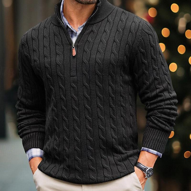 Pull à manches longues et col montant en tricot torsadé uni pour hommes 54249239Z