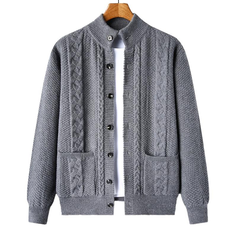 Men's Casual Solid Color Stand Collar Single Breasted Loose Knit Cardigan 97126478M