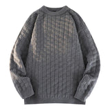 Men's Casual Solid Color Plaid Texture Loose Knitted Pullover Sweater 19842228M