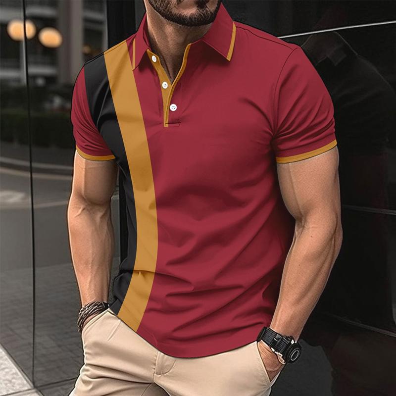 Men's Casual Color Block Printed Short Sleeve Polo Shirt 36997792Y