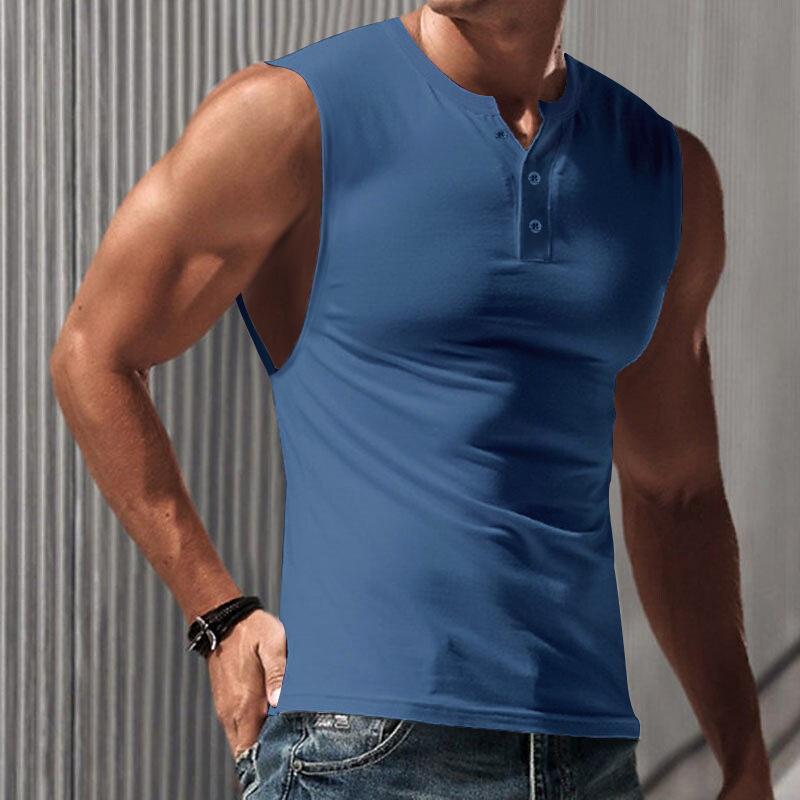 Men's Casual Solid Color Henley Collar Tank Top 83942575TO