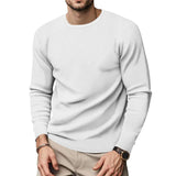 Men's Solid Color Waffle Round Neck Long Sleeve Casual T-shirt 14314739Z