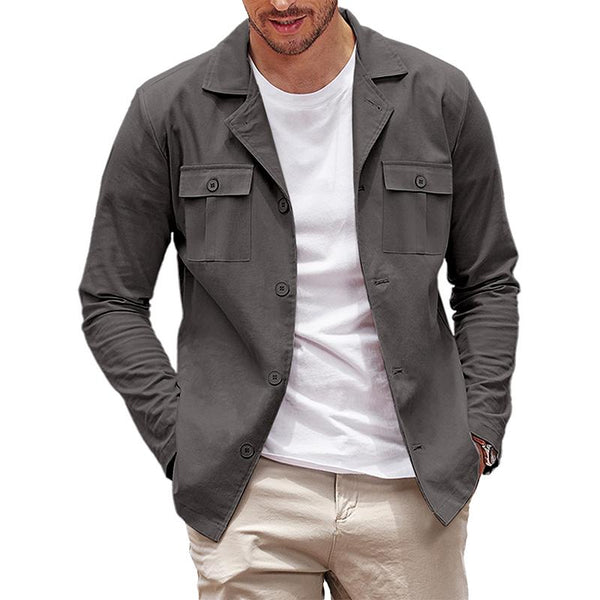Men's Solid Color Casual Single Breasted Thin Jacket 04283792X