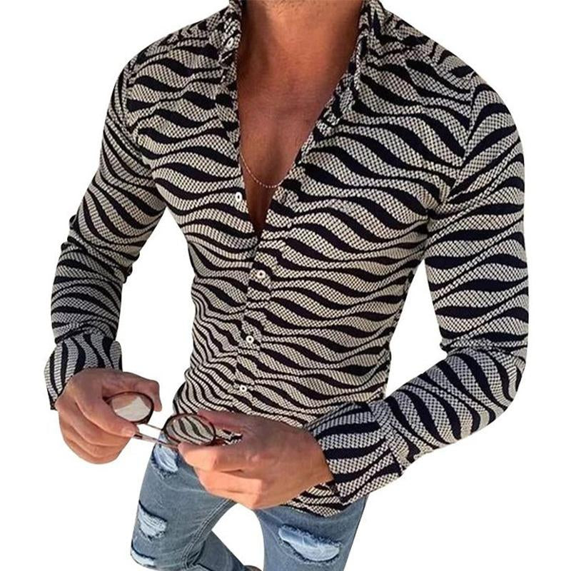 Men's Vintage Zebra Print Long Sleeve Shirt 28229770U