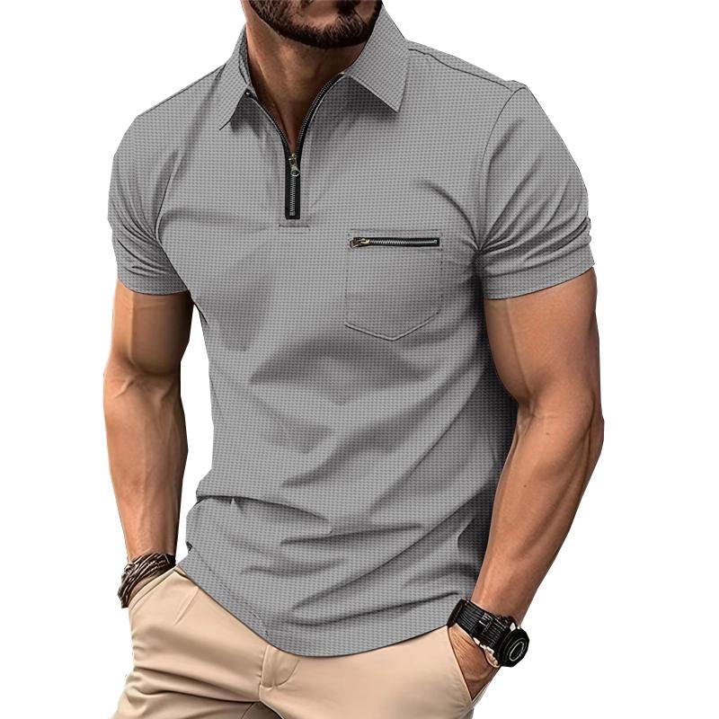Men's Solid Waffle Button Henley Neck Sports Polo Shirt 90574814X