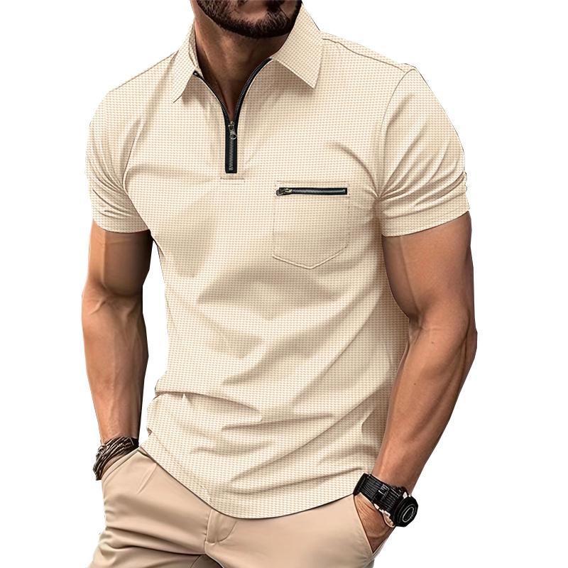 Polo deportivo con cuello henley y botones en gofre de color liso para hombre 90574814X