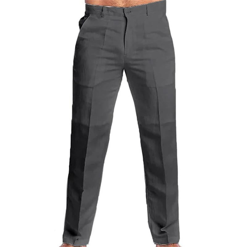 Pantalon décontracté ample en lin mélangé de couleur unie pour hommes 73137836M