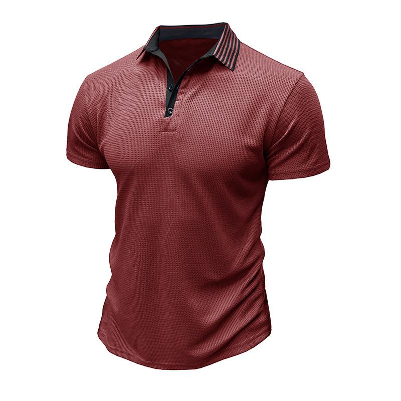 Men's Casual Waffle Lapel Short Sleeve Polo Shirt 48937748M