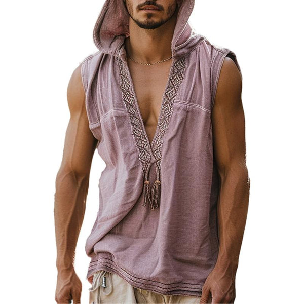 Men's Resort Casual Ethnic Hooded Tank Tops 40934230X