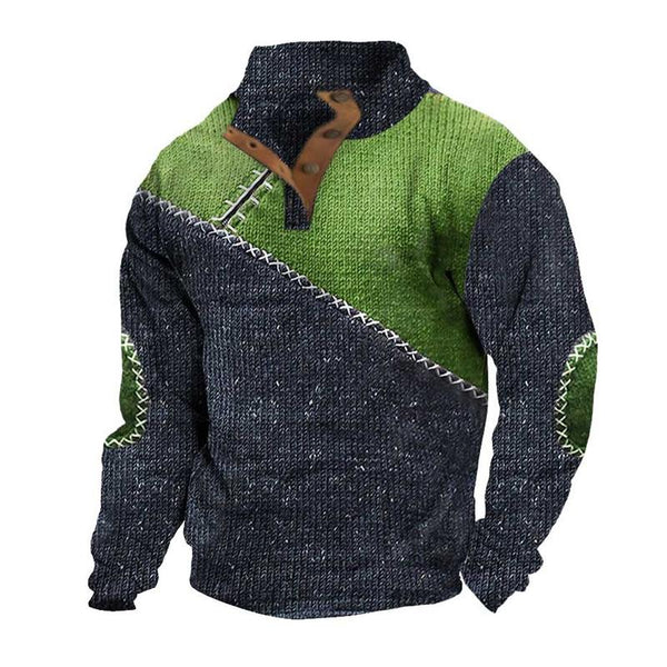 Men's Casual Color Block Printed Henley Collar Sweatshirt 10021362Y