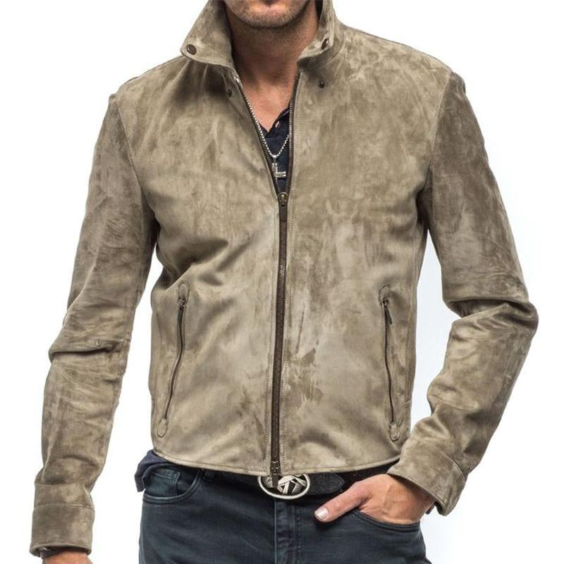 Men's Vintage Suede Stand Collar Zip-Up Jacket 10310989U