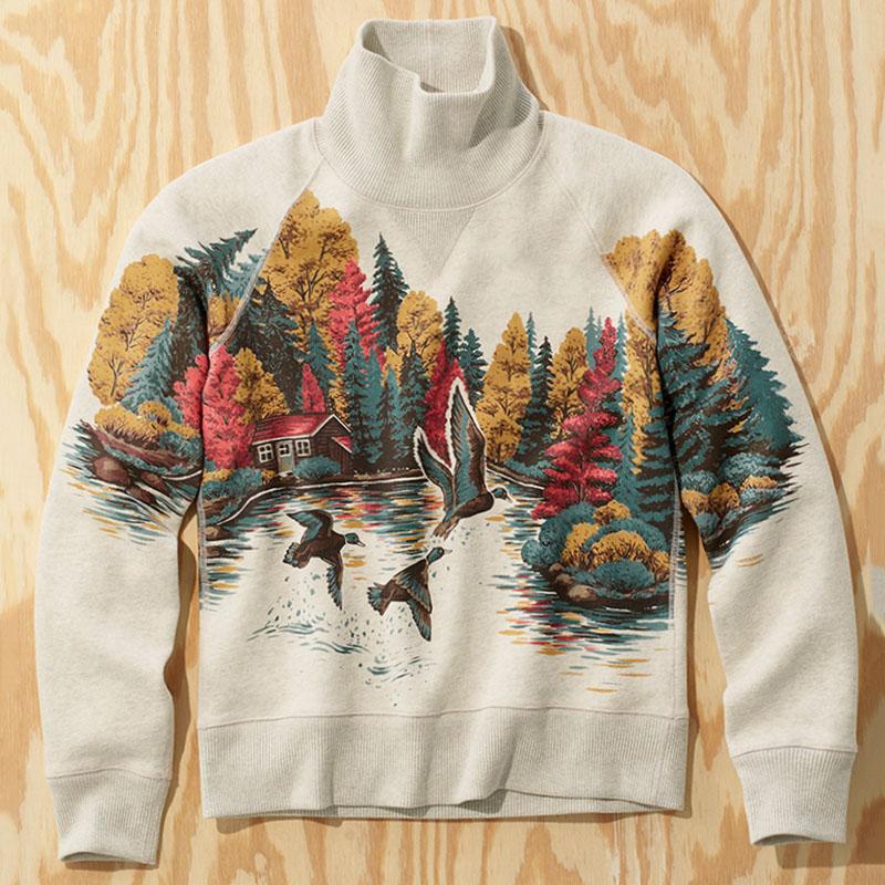 Maglione pullover lavorato a maglia a maniche lunghe con stampa a collo alto vintage da uomo 98581179M