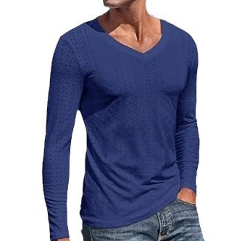 Men's Knitted Jacquard V-neck Long-sleeved T-shirt 47201390X