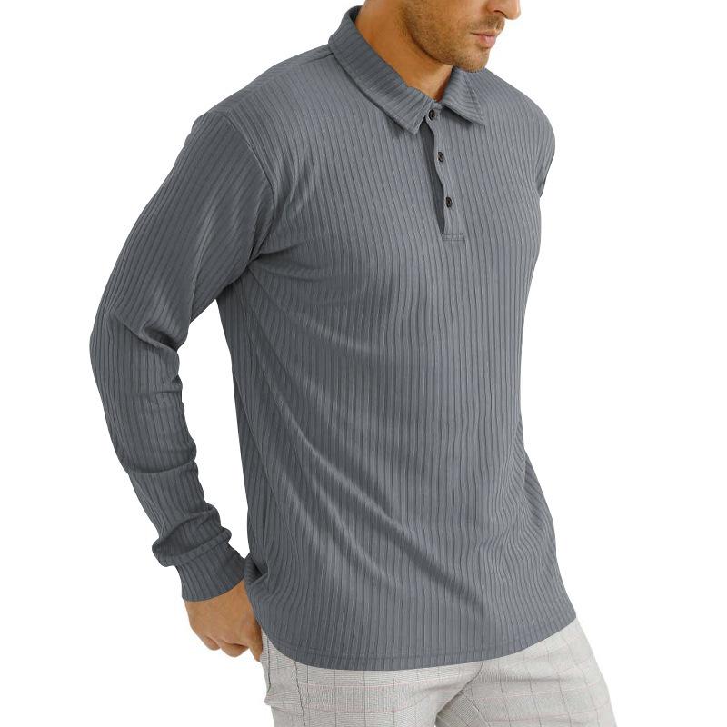 Men's Casual Solid Color Lapel Long Sleeve Polo Shirt 11523451M