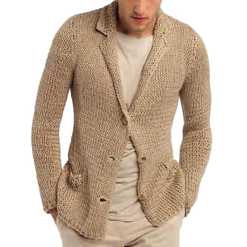 【Expédition 24 heures】Cardigan rétro décontracté à revers de couleur unie pour hommes 36244781Y