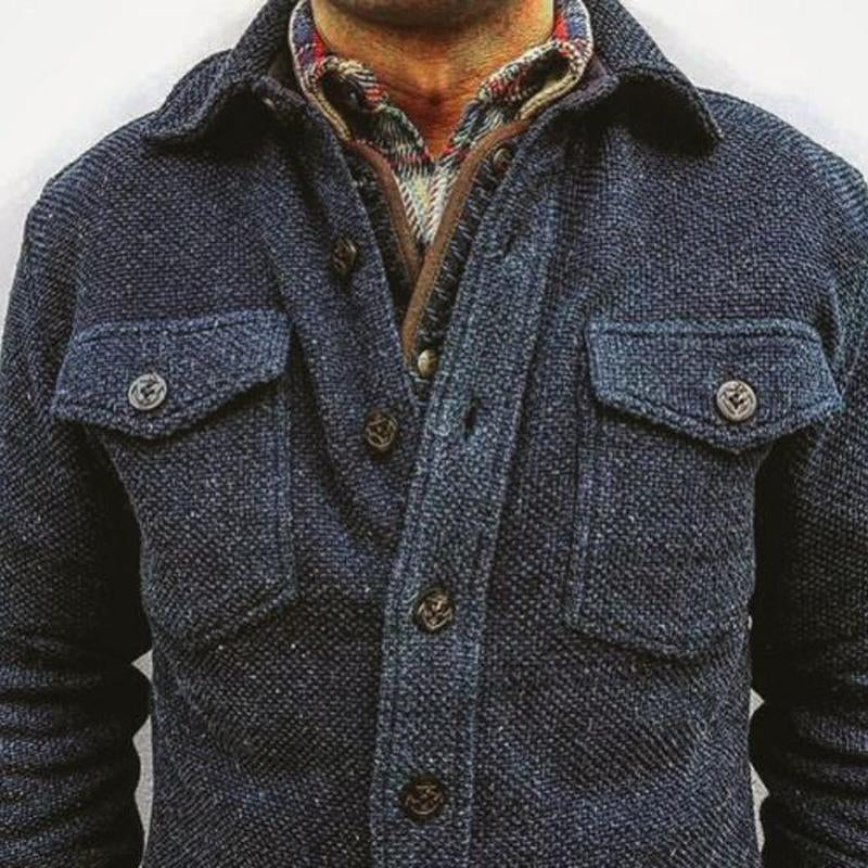 【24-hour shipping】Men's Retro Solid Color Wool Double Breast Pocket Jacket 02219778Y