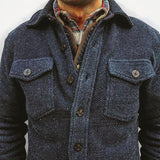 Men's Retro Solid Color Wool Double Breast Pocket Jacket 02219778Y