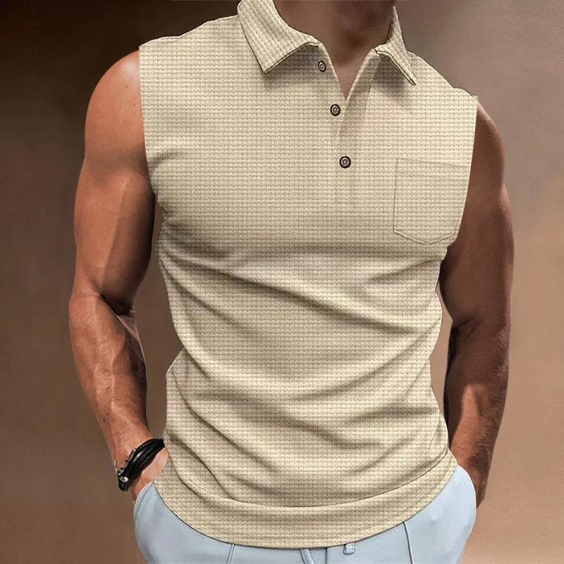 Men's Casual Lapel Buttoned Sleeveless Polo Shirt 32039281M