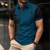 Men's Casual Patchwork Striped Short-Sleeved Polo Shirt 64165689Y