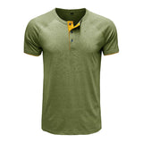 Men's Casual Contrasting Henley Collar Short Sleeve T-Shirt 80969924M