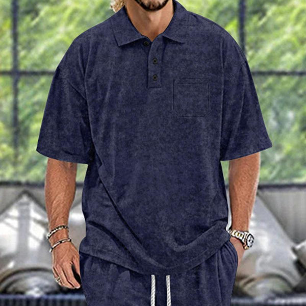 Men's Retro Distressed Loose Lapel Short Sleeve Polo Shirt 59465523M