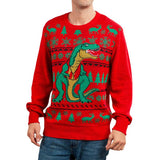Men's Vintage Christmas Dinosaur Jacquard Crew Neck Sweater 88689977Y