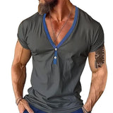 Men's Casual Contrast V-Neck Short-Sleeved T-Shirt 30933175M
