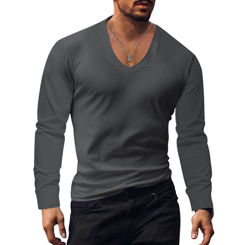 Men's Casual Solid Color V-neck Long-sleeved T-shirt 08047321X