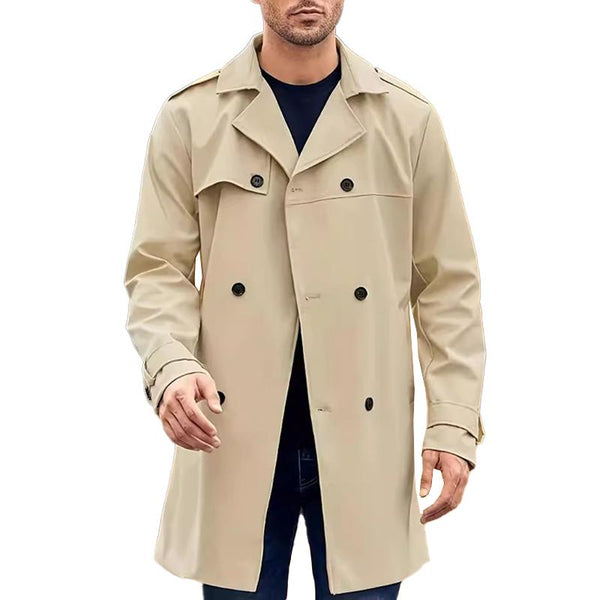 Men's Solid Color Double Breasted Long Sleeve Lapel Coat 88624629X