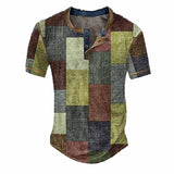 Men's Color Block Print Waffle Henley Short Sleeve T-Shirt 24823215X