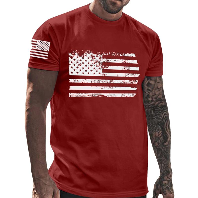 Men's Independence Day Crew Neck American Flag Print Top T-Shirt 32249480X