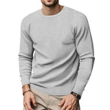 Men's Solid Color Waffle Round Neck Long Sleeve Casual T-shirt 14314739Z