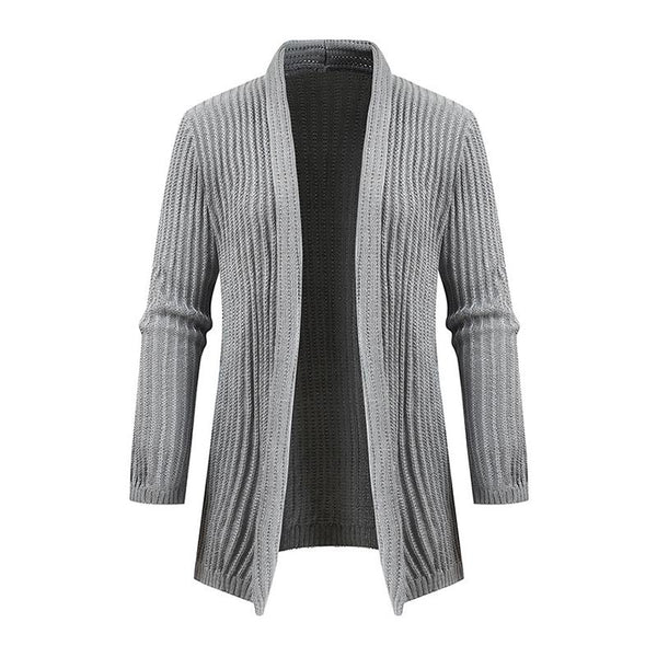Men's Casual Solid Color Collarless Loose Long Sleeve Knitted Cardigan 66269596M