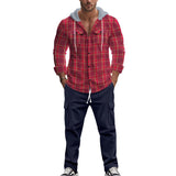 Men's Casual Hooded Flannel Long Sleeve Shirt Corduroy Casual Pants Set 80387542K