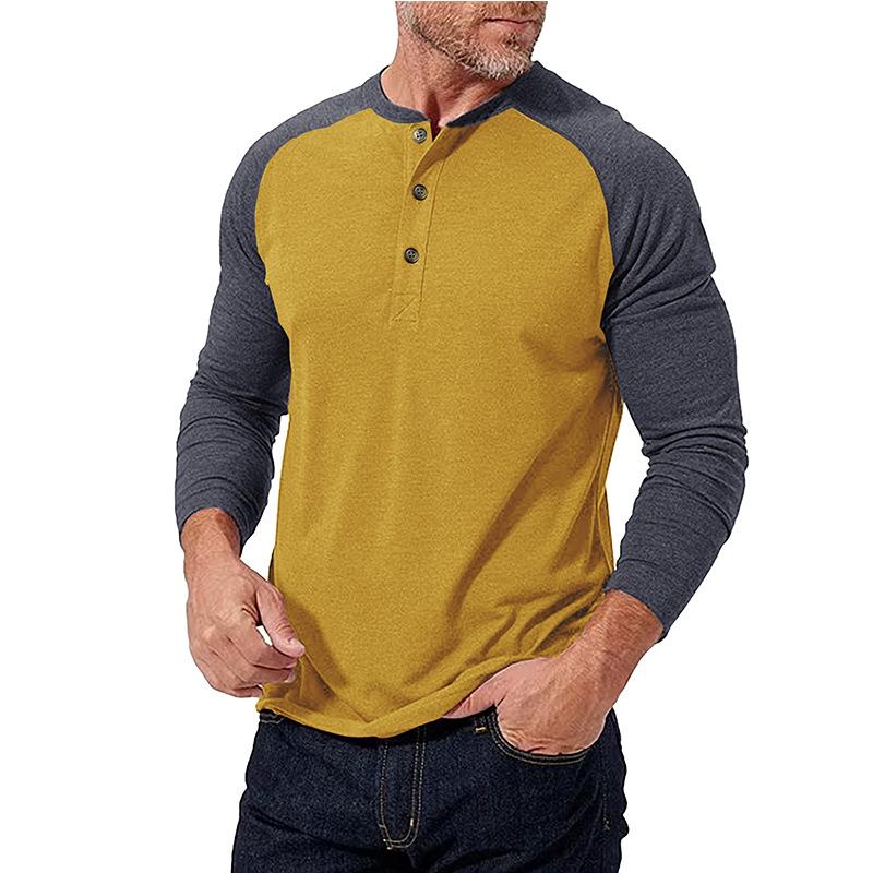 Men's Casual Colorblock Henley Collar Slim Fit Long Sleeve T-Shirt 79379658M