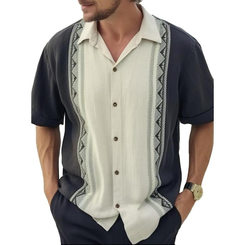 Men's Casual Art Geometric Stripe Print Lapel Shirt 78246122X