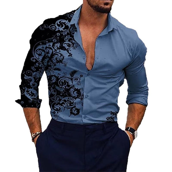 Men's Lapel Casual Printed Long Sleeve Shirt 73904840X