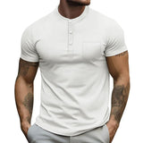 Men's Casual Solid Color Round Neck Button Down Short Sleeve Polo Shirt 49169531Y