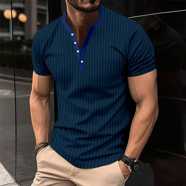 Men's Casual Solid Color Pit V-Neck Slim Short-Sleeved T-Shirt 44599044Y